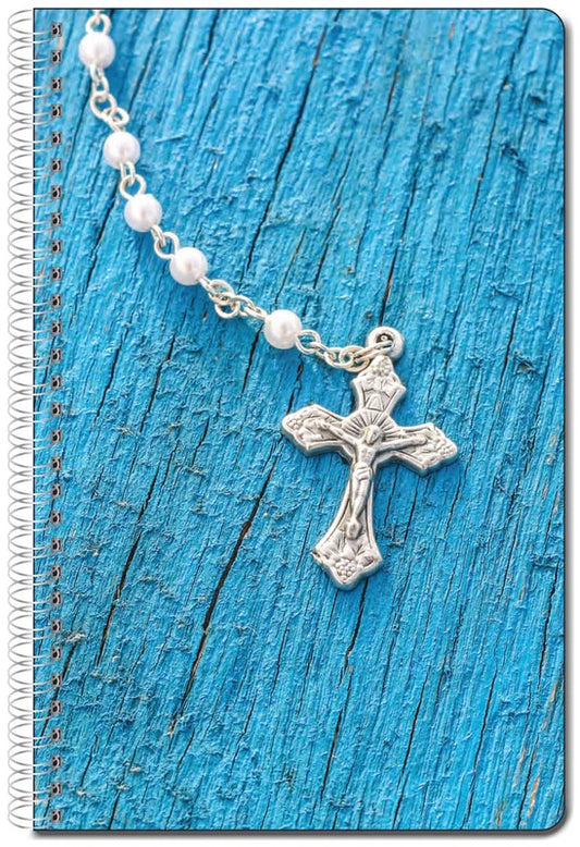Cross with White Rosary Beads