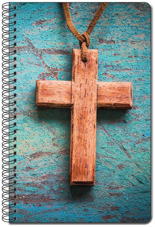 Wooden Cross on Teal Stucco